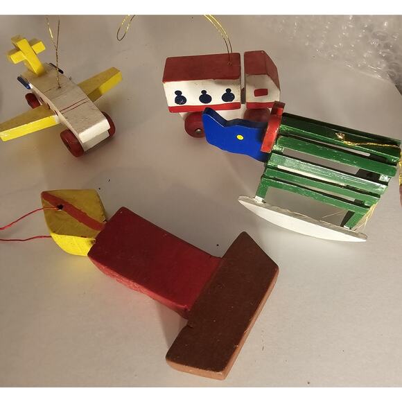 Handmade Wooden Ornaments Lot Of Four Christmas Holiday Tree Vintage - Picture 5 of 7